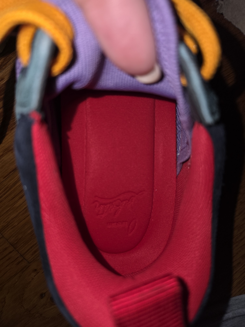 Christian Louboutin Multicolor Suede & Mesh Low-Top Sneakers with Orange Laces - Picture 8 of 8
